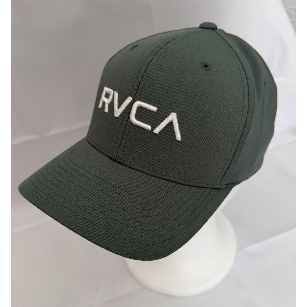 RVCA Flexfit Hat S/M Embroidered Logo Stretch Fit Cap Olive Sage Green Teal